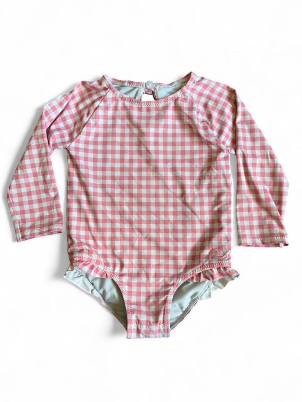 Vineyard Vines Pink Gingham Long-Sleeve One-Piece Swim